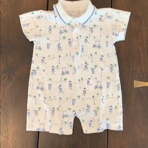 Adorable golf print Kissy Kissy polo romper